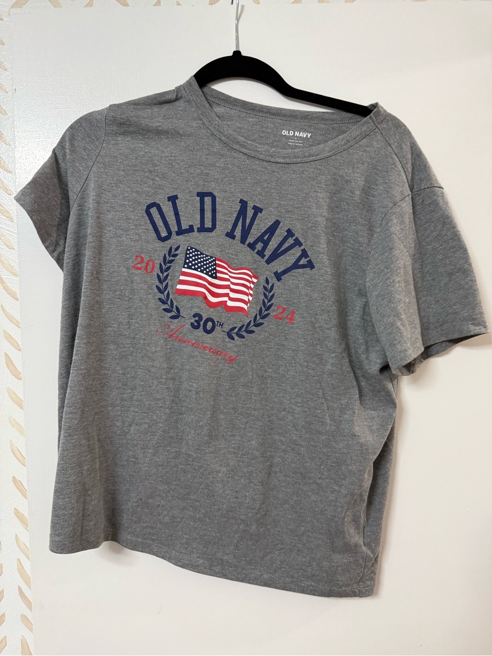 Old Navy Gray Tee with Patriotic Flag Graphic